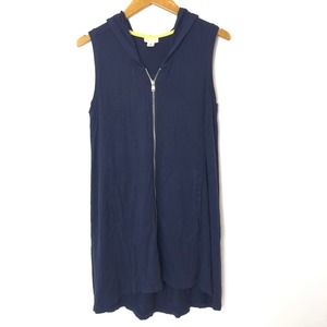 Akini - Navy Sleeveless Hooded Zip Up Tunic Dress - Women's Medium